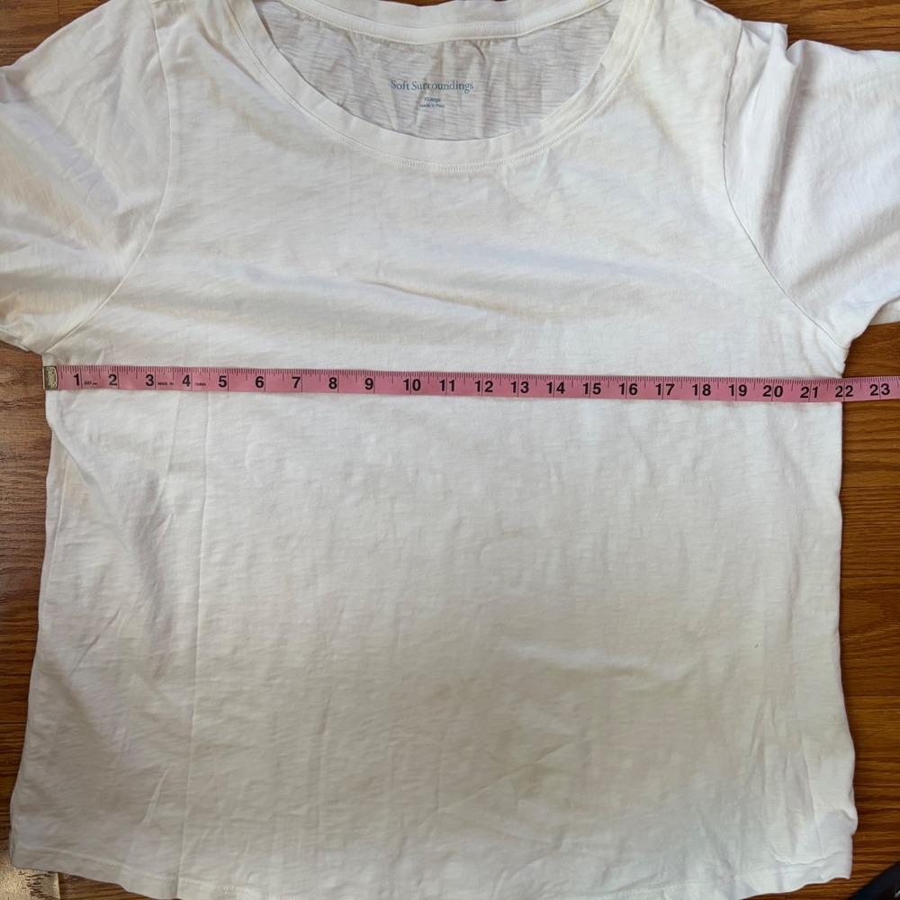 Soft‎ Surroundings White Cotton Slub Puff Sleeve Tee Shirt XL Classic Summer - Picture 4 of 5
